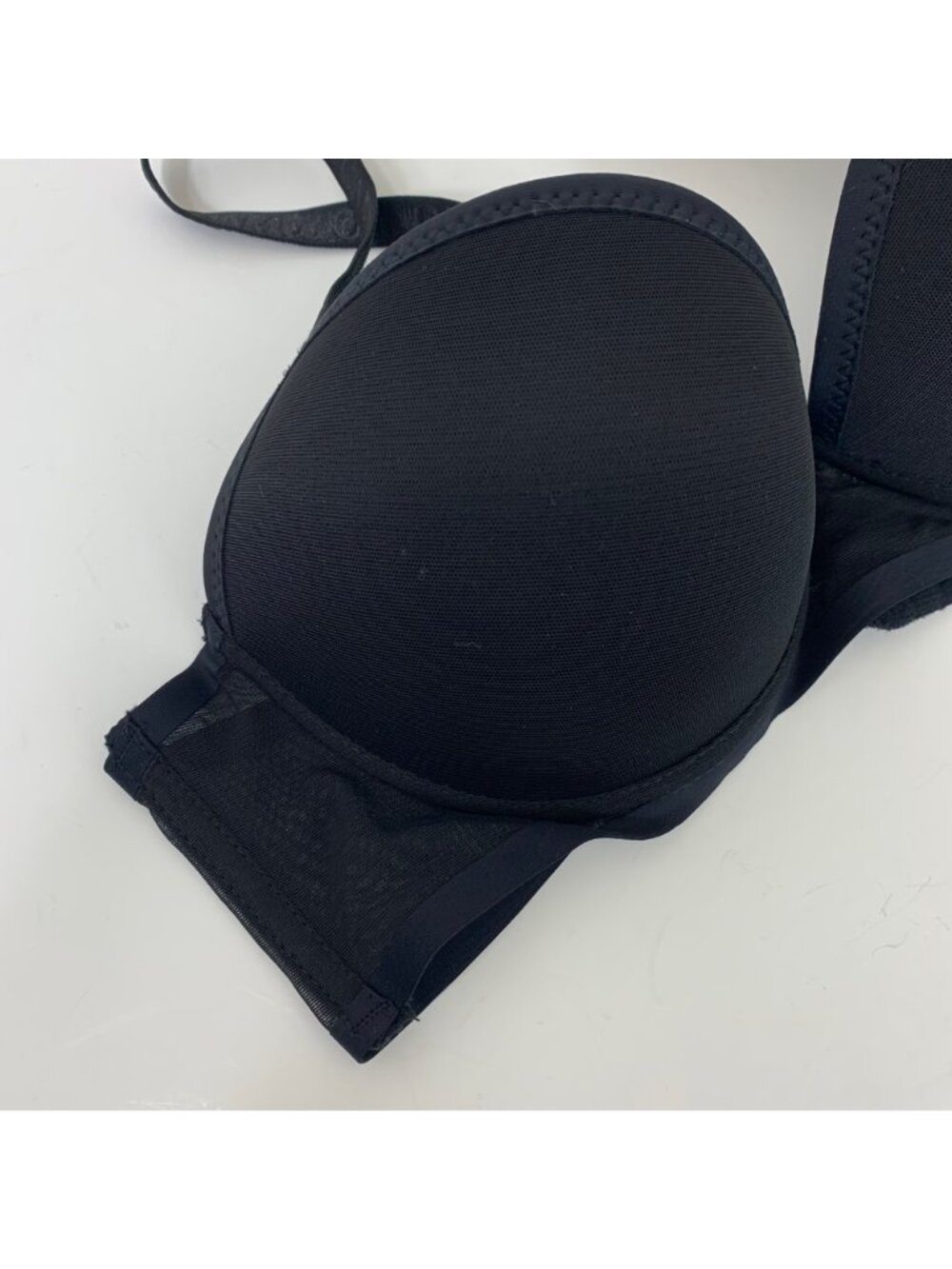 Vince Camuto Push Up Plunge Bra 36B Black Mesh Padded Underwire Logo Straps - Picture 3 of 9